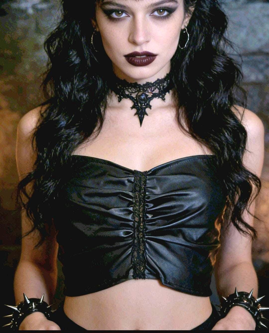 Black Faux Leather & Lace Boob Tube Bandaeu Party Gothic 6 - 10 (UK) - Oh My Gothness