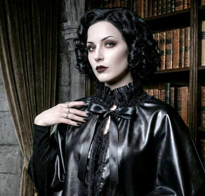 Black Faux Leather &Lace Cape - Victorian Steampunk Gothic Costume - Oh My Gothness