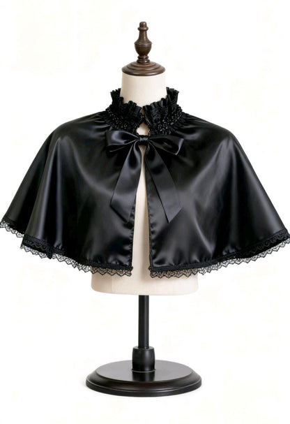 Black Faux Leather &Lace Cape - Victorian Steampunk Gothic Costume - Oh My Gothness