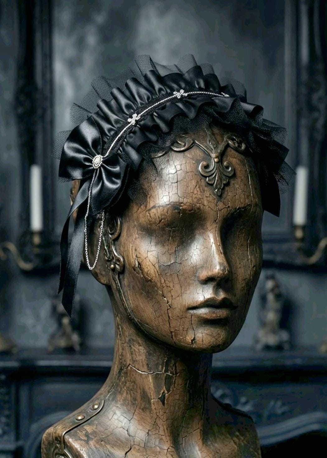 Black Faux Leather Lace & Chain Headpiece Headband - Gothic Victorian Lolita - Oh My Gothness