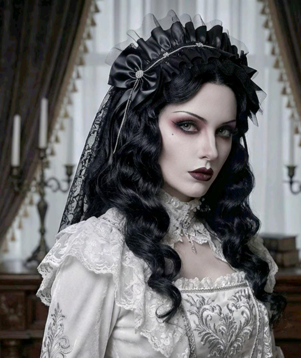 Black Faux Leather Lace & Chain Headpiece Headband - Gothic Victorian Lolita - Oh My Gothness