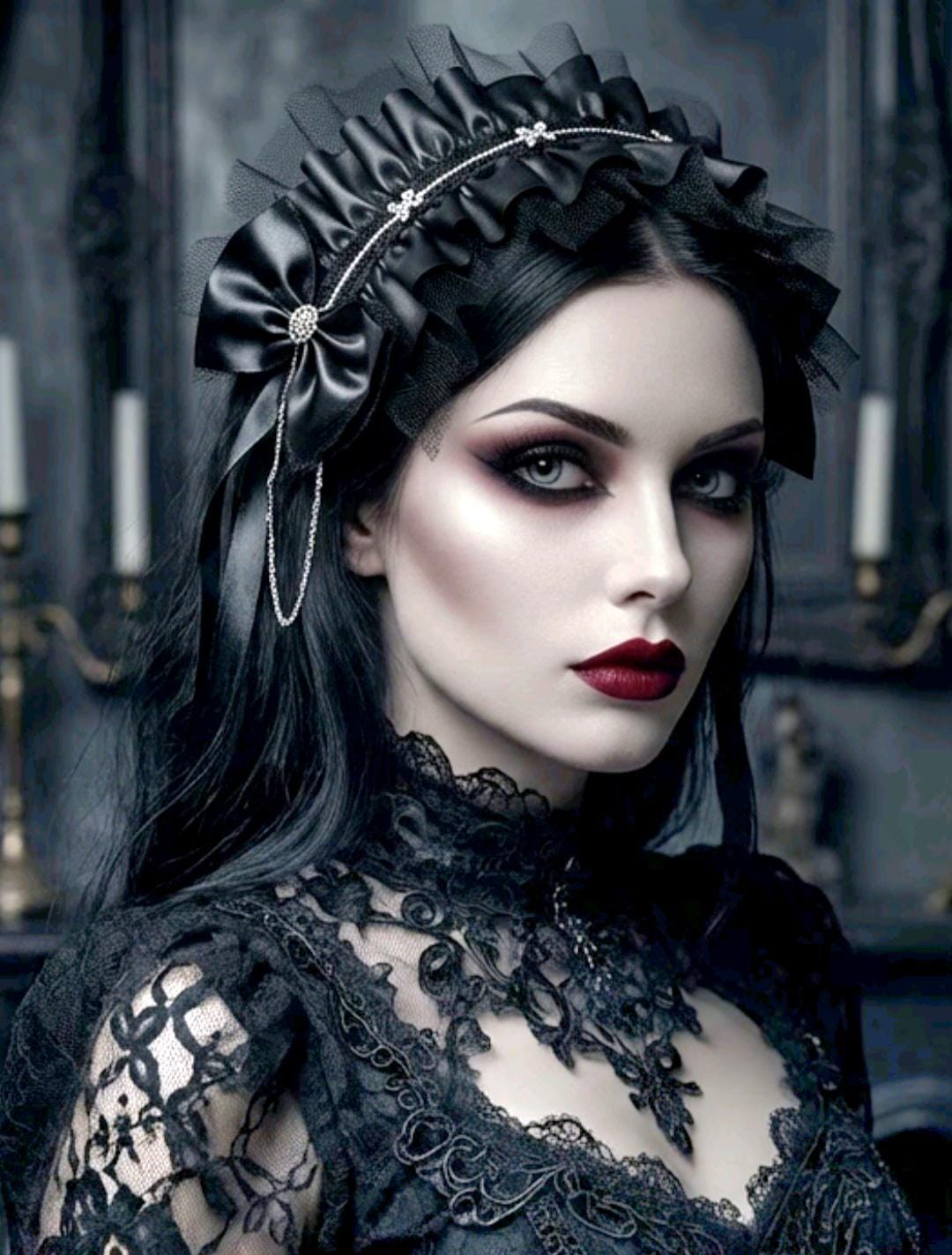 Black Faux Leather Lace & Chain Headpiece Headband - Gothic Victorian Lolita - Oh My Gothness