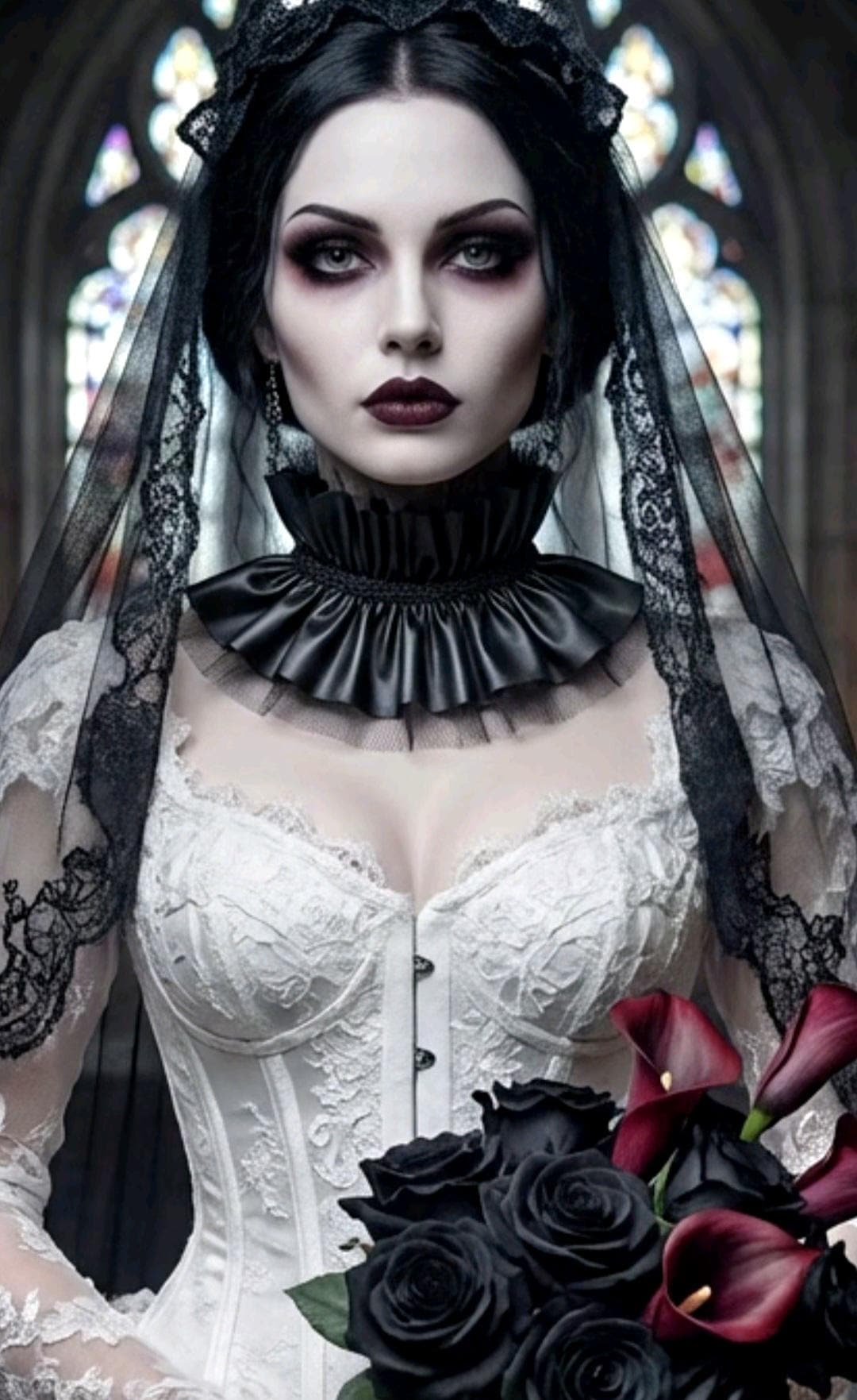 Black Faux Leather & Lace Choker Neck Ruff Collar - Steampunk Gothic Costume - Oh My Gothness