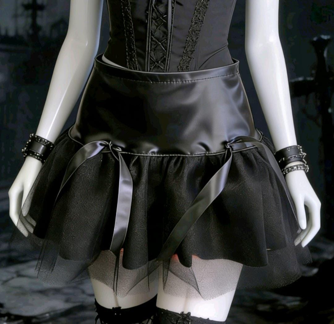 Black Faux Leather & Net Lolita Tutu Skirt - Punk Gothic Emo Kawaii Size 6 - 10 (UK) - Oh My Gothness