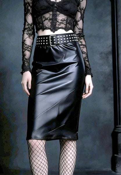Black Faux Leather Pencil Skirt – Gothic Punk Pull On Style - Oh My Gothness