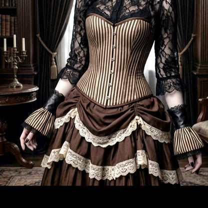 Black Faux Leather & Stripes Wrist Cuffs, Gothic Steampunk Punk Fingerless Gloves - Oh My Gothness