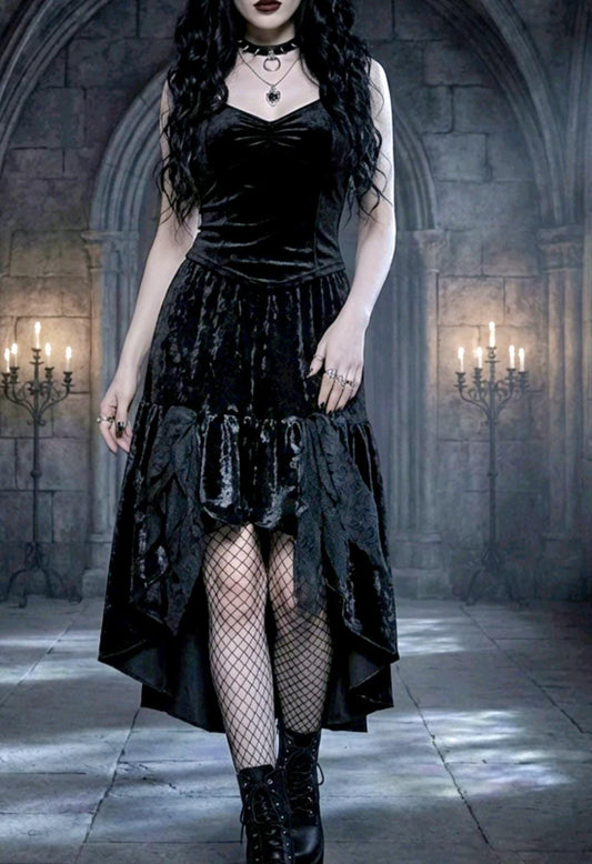 Black Fishtail Velvet Skirt - Gothic Witch Mermaid Emo Size 8 - 12 (UK) - Oh My Gothness