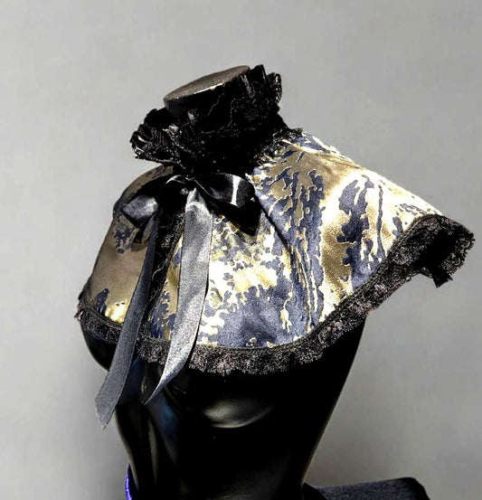 Black Gold Brocade Victorian Cape Capelet Whitby Regency Circular Gothic Theatre Costume Reenactment CP54 - Oh My Gothness