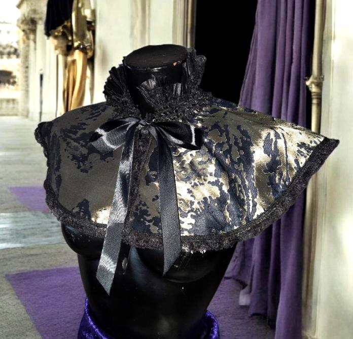 Black Gold Brocade Victorian Cape Capelet Whitby Regency Circular Gothic Theatre Costume Reenactment CP54 - Oh My Gothness