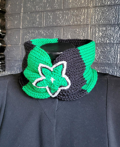 Black Green Stripes Knitted Snood Neck Warmer With Crochet Star Punk Emo Goth Winter Gift Cosy Cowl Free Size Steampunk SC5 - Oh My Gothness