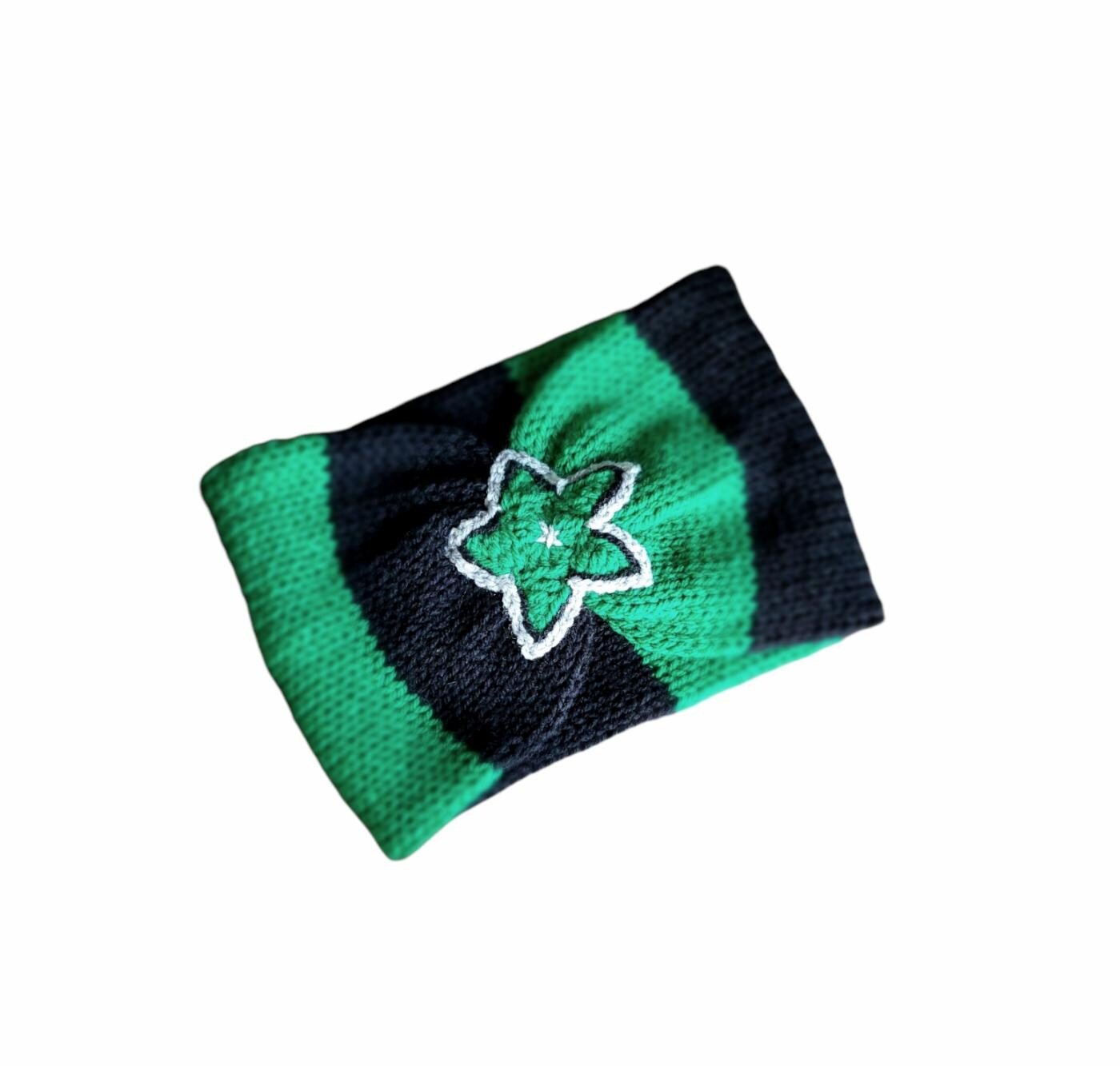 Black Green Stripes Knitted Snood Neck Warmer With Crochet Star Punk Emo Goth Winter Gift Cosy Cowl Free Size Steampunk SC5 - Oh My Gothness