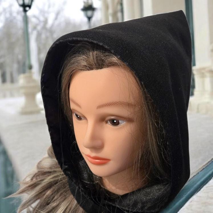 Black Hood Satin Lining Goth Larp ReEnactment Whimsical Fairy Adult Winter HT54 - Oh My Gothness