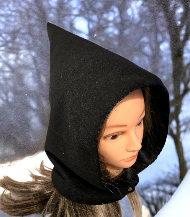 Black Hood Satin Lining Goth Larp ReEnactment Whimsical Fairy Adult Winter HT54 - Oh My Gothness