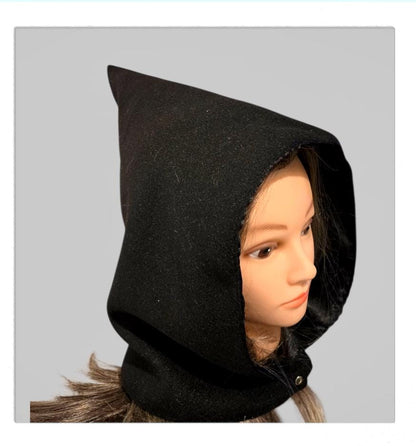 Black Hood Satin Lining Goth Larp ReEnactment Whimsical Fairy Adult Winter HT54 - Oh My Gothness