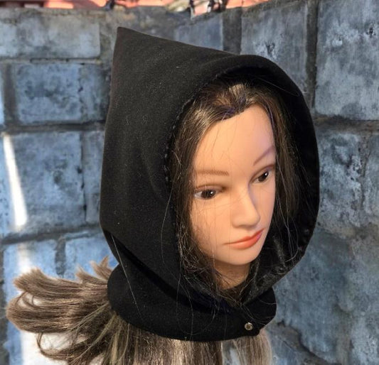 Black Hood Satin Lining Goth Larp ReEnactment Whimsical Fairy Adult Winter HT54 - Oh My Gothness