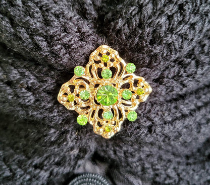 Black Knitted Snood Neck Warmer With Detachable Green Stone Brooch Punk Emo Goth Autumn Winter Gift Cosy Cowl Free Size Steampunk SC8 - Oh My Gothness