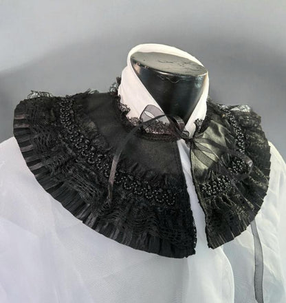 Black Lace Collar Capelet Steampunk Wedding Whitby Regency Circular Gothic Theatre Costume Fancy Dress CP56 - Oh My Gothness