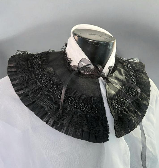 Black Lace Collar Capelet Steampunk Wedding Whitby Regency Circular Gothic Theatre Costume Fancy Dress CP56 - Oh My Gothness