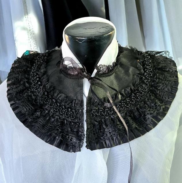 Black Lace Collar Capelet Steampunk Wedding Whitby Regency Circular Gothic Theatre Costume Fancy Dress CP56 - Oh My Gothness