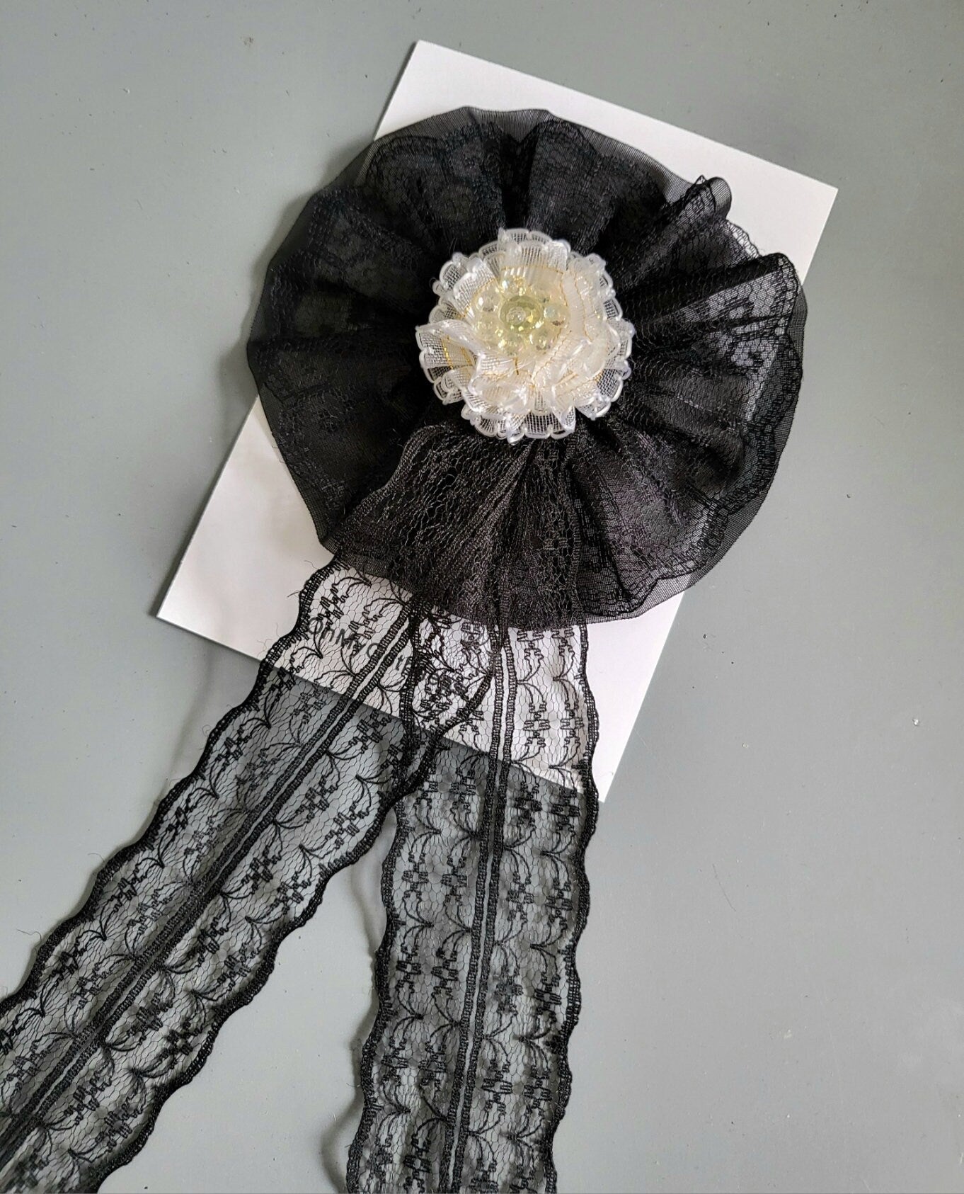 Black Lace Cream Rose & Net Big Hair Rosette Gothic Party Funky Whitby Prom Fascinator Theatre Victorian Wedding Crocodile Clip Handmade H7 - Oh My Gothness