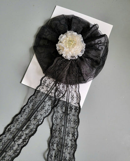 Black Lace Cream Rose & Net Big Hair Rosette Gothic Party Funky Whitby Prom Fascinator Theatre Victorian Wedding Crocodile Clip Handmade H7 - Oh My Gothness