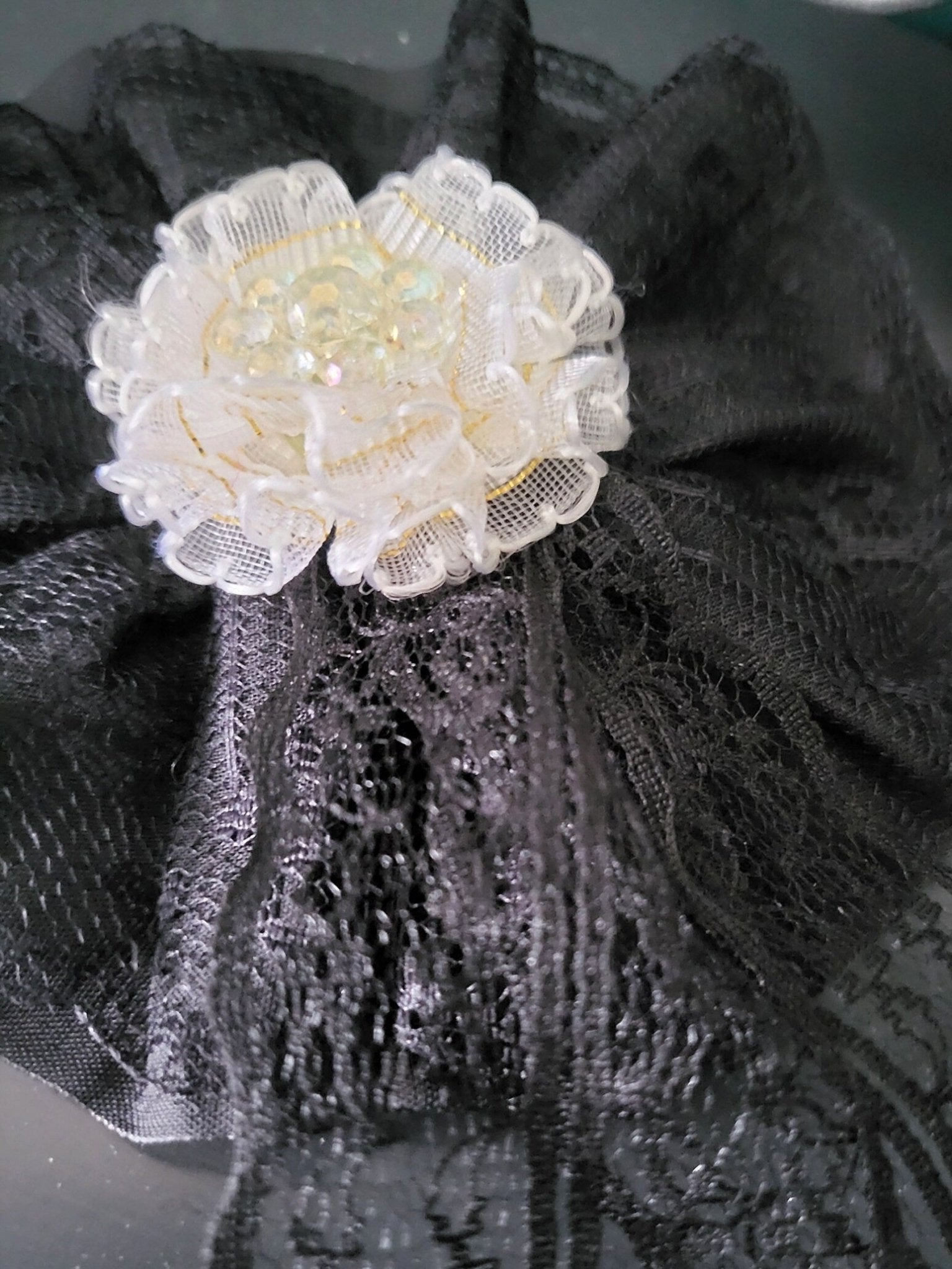 Black Lace Cream Rose & Net Big Hair Rosette Gothic Party Funky Whitby Prom Fascinator Theatre Victorian Wedding Crocodile Clip Handmade H7 - Oh My Gothness