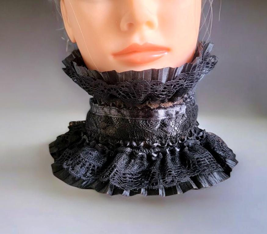 Black Lace Neck Ruff Collar - Steampunk, Gothic, Cosplay - Oh My Gothness