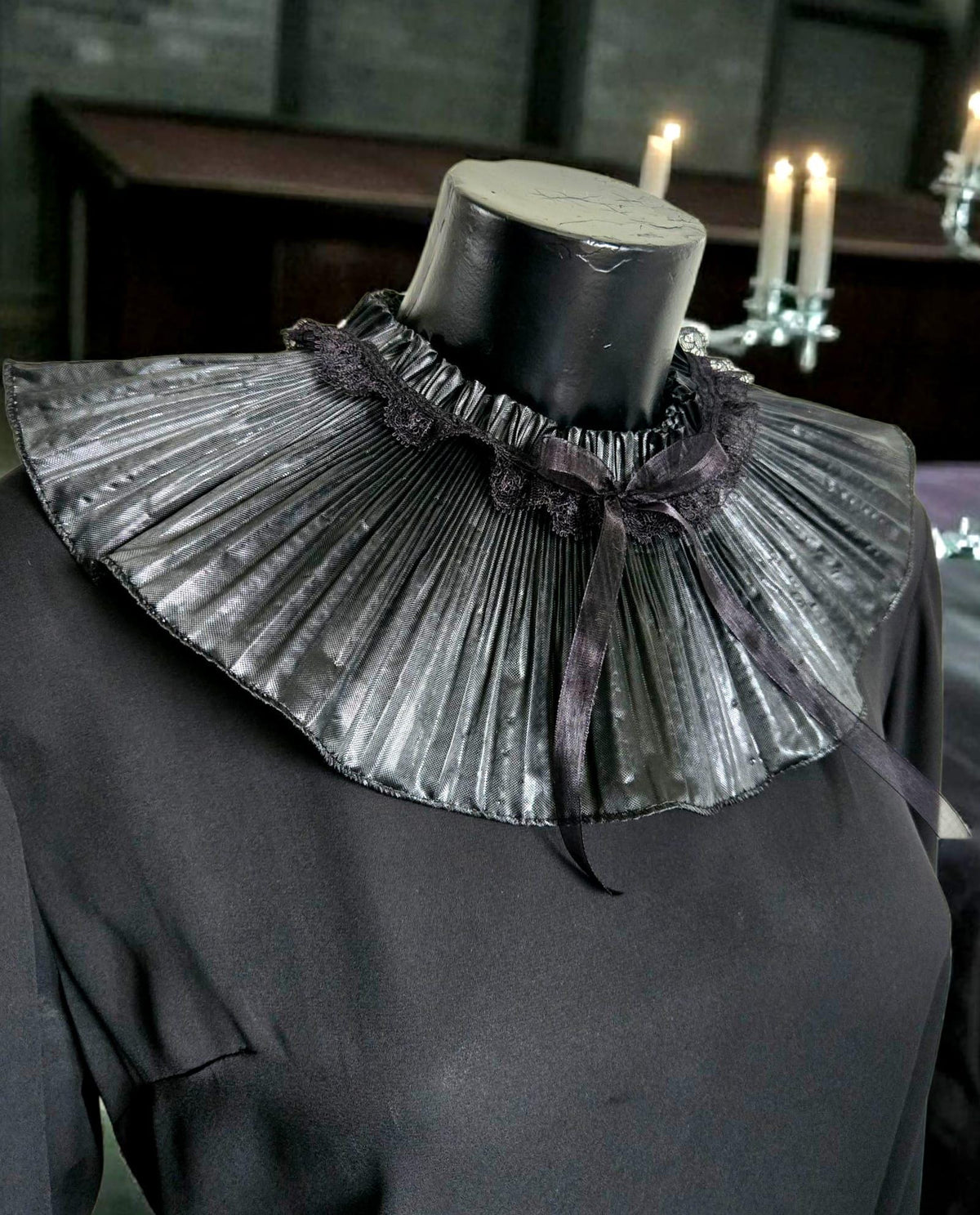 Black Lace Neck Ruff Collar - Steampunk, Gothic Costume - Oh My Gothness