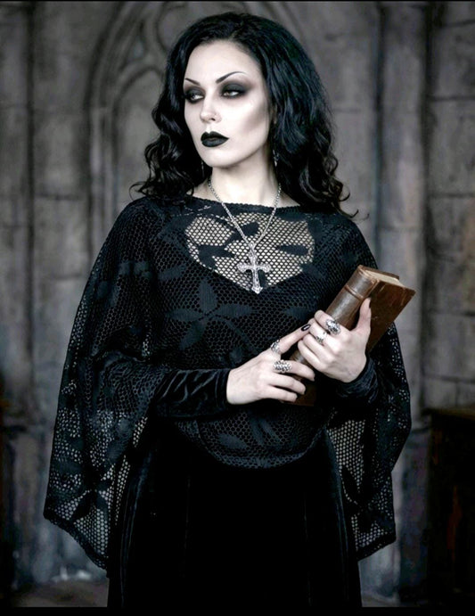 Black Lace Poncho Cape Victorian Steampunk Whitby Gothic Costume - Oh My Gothness