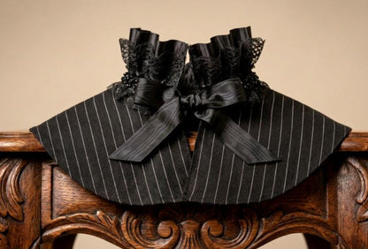 Black Pinstripe Capelet Collar :Victorian Steampunk Costume CP64 - Oh My Gothness