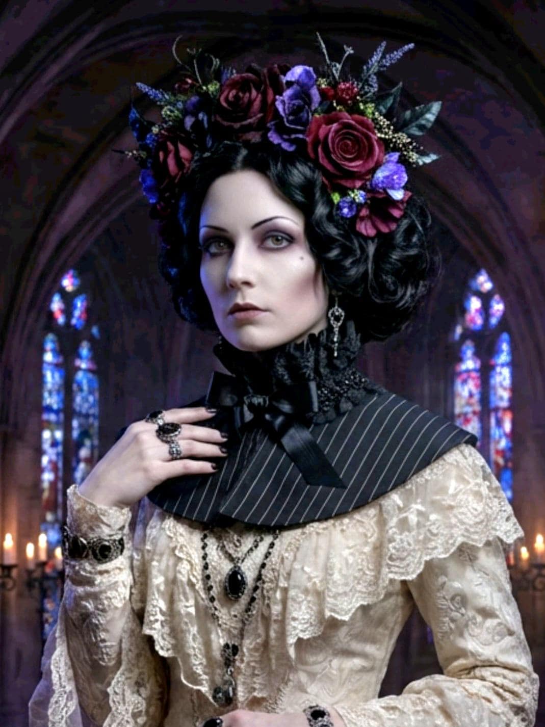 Black Pinstripe Capelet Collar :Victorian Steampunk Costume CP64 - Oh My Gothness