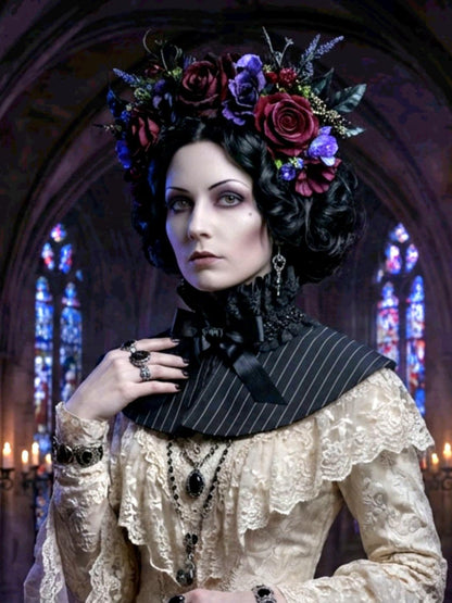 Black Pinstripe Capelet Collar :Victorian Steampunk Costume CP64 - Oh My Gothness