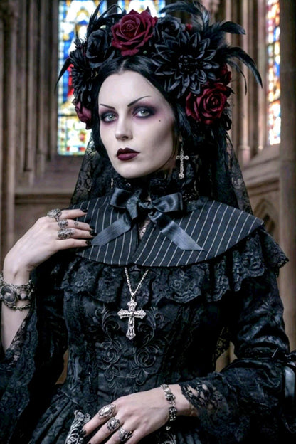 Black Pinstripe Capelet Collar :Victorian Steampunk Costume CP64 - Oh My Gothness