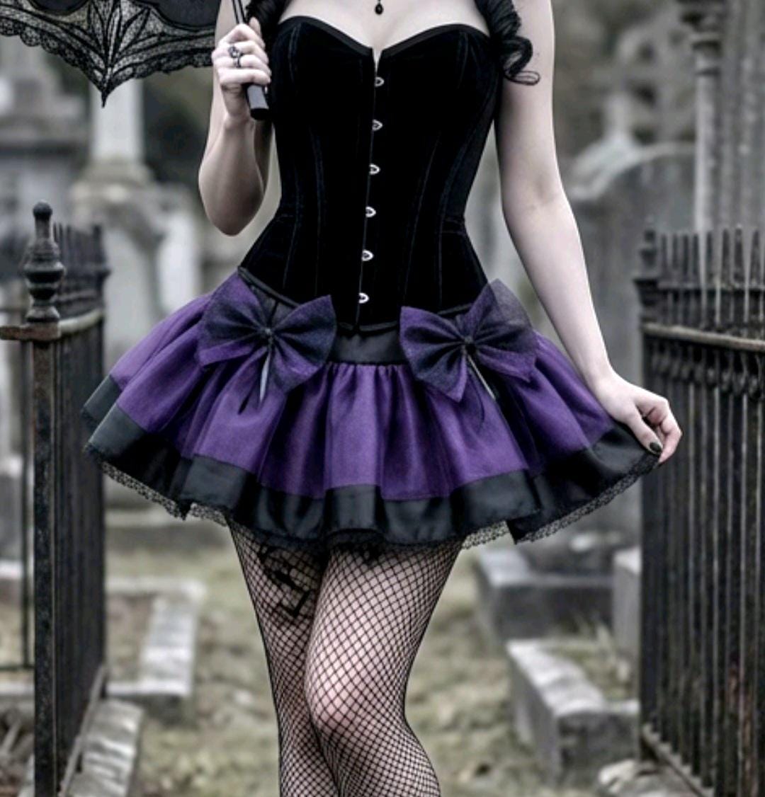 Black & Purple Lolita Tutu Skirt Net Lace - Maid Dance Gothic Emo Kawaii Size 6 - 10 (UK) - Oh My Gothness