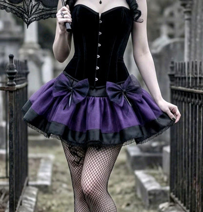 Black & Purple Lolita Tutu Skirt Net Lace - Maid Dance Gothic Emo Kawaii Size 6 - 10 (UK) - Oh My Gothness