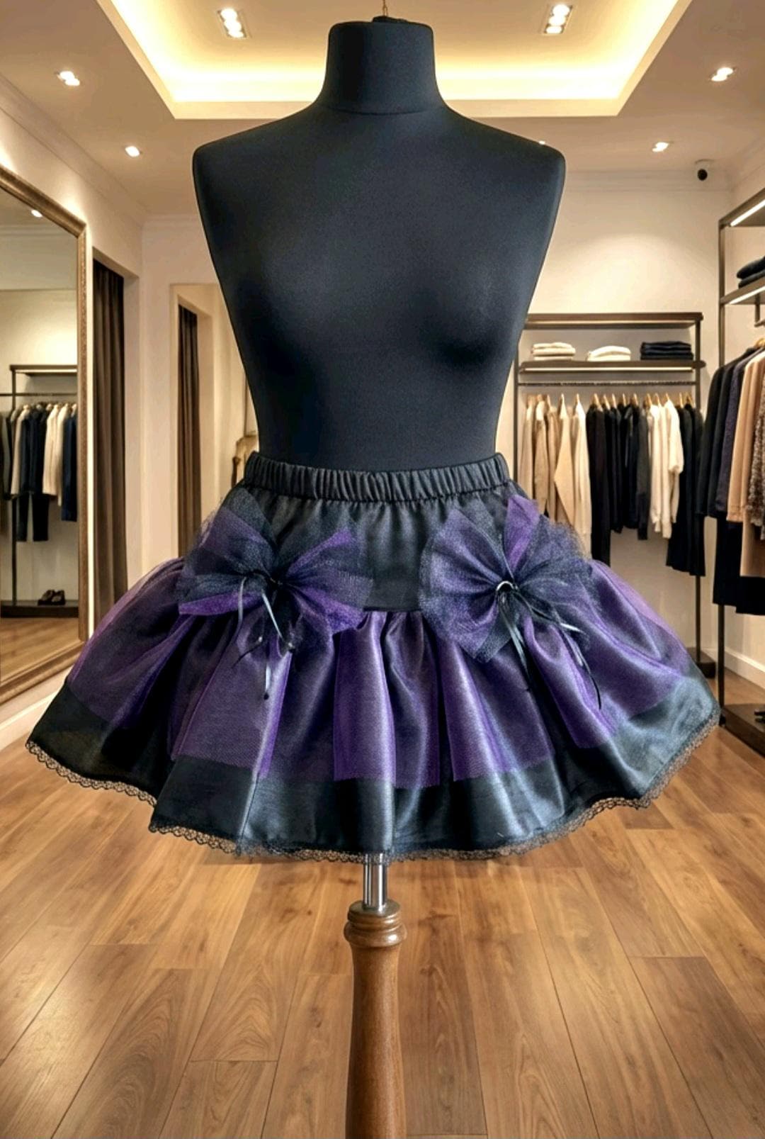 Black & Purple Lolita Tutu Skirt Net Lace - Maid Dance Gothic Emo Kawaii Size 6 - 10 (UK) - Oh My Gothness