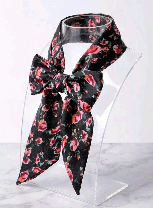 Black Red Roses Cotton Chiffon Cravat Bow Tie - Holiday, Steampunk, Gothic, - Oh My Gothness