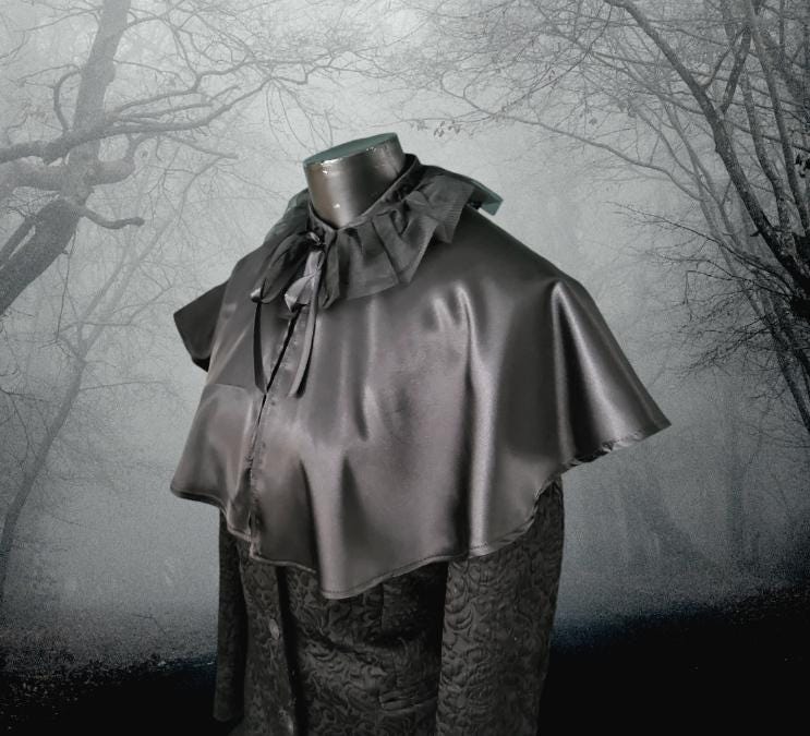 Black Satin Cape with Lace Collar - Victorian Steampunk Costume - Oh My Gothness