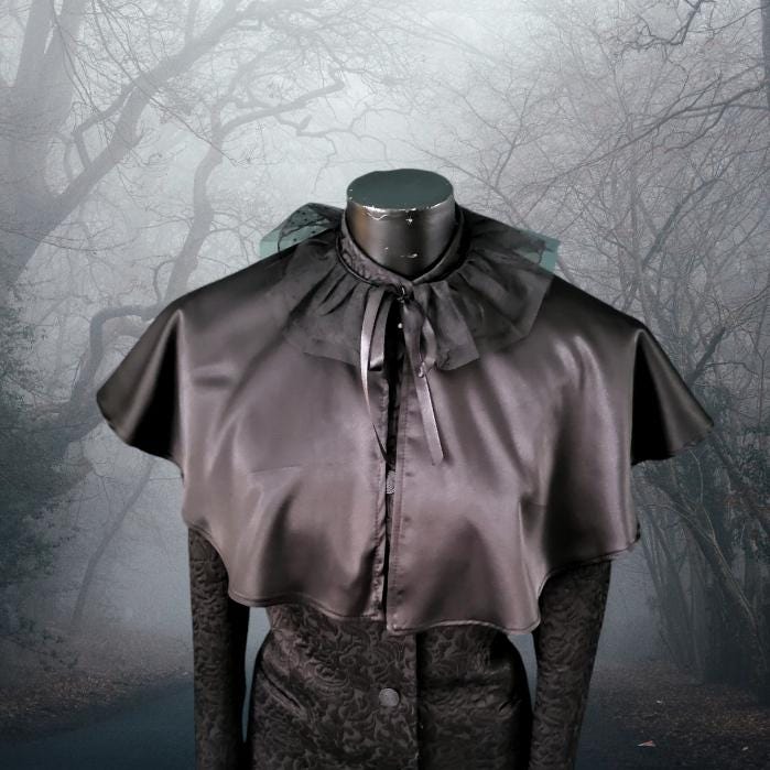 Black Satin Cape with Lace Collar - Victorian Steampunk Costume - Oh My Gothness