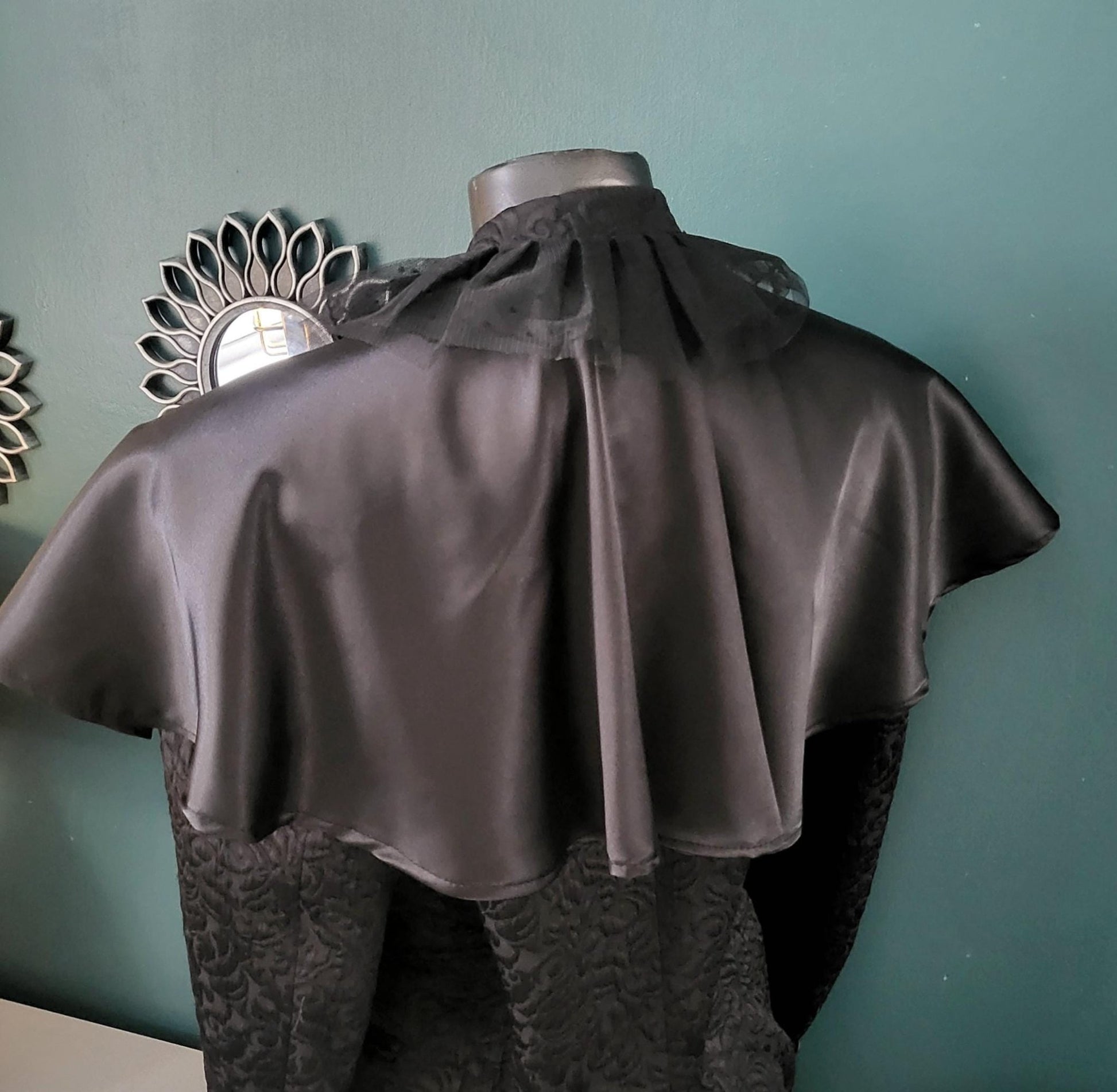 Black Satin Cape with Lace Collar - Victorian Steampunk Costume - Oh My Gothness