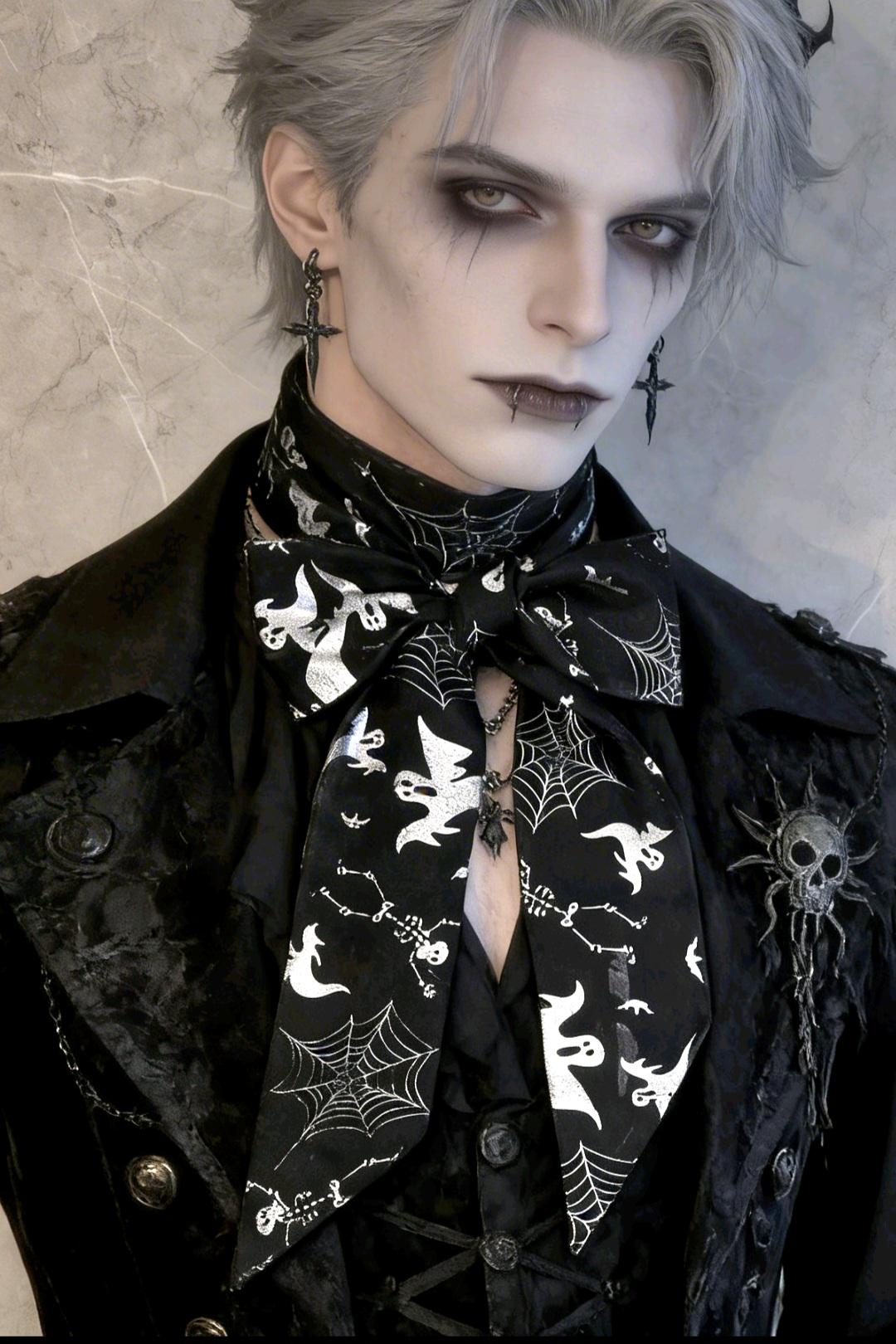 Black & Silver Chiffon Cravat Bow Tie - Steampunk, Ghosts Spiders, Gothic, Halloween - Oh My Gothness