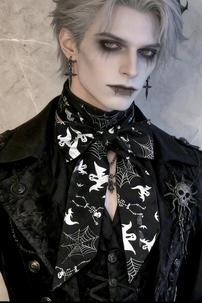 Black & Silver Chiffon Cravat Bow Tie - Steampunk, Ghosts Spiders, Gothic, Halloween - Oh My Gothness
