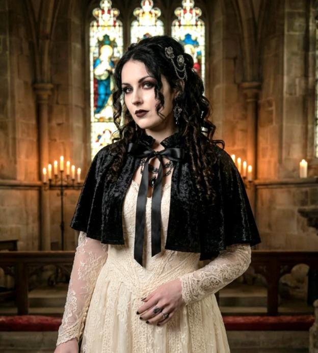 Black Velvet Capelet, Black Lace Trim - Victorian Steampunk Costume CP61 - Oh My Gothness