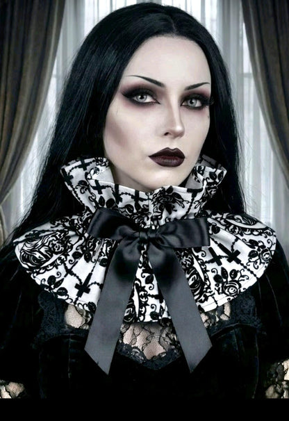 Black Velvet Overlay Frilled Neck Ruff Collar - Steampunk Gothic Costume CK13 - Oh My Gothness