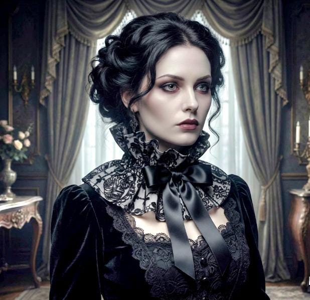 Black Velvet Overlay Frilled Neck Ruff Collar - Steampunk Gothic Costume CK13 - Oh My Gothness