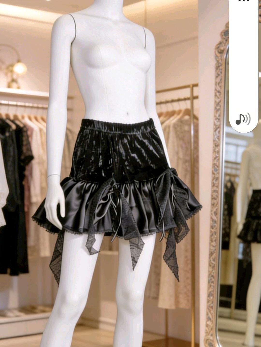 Black Velvet Satin & Lace Frilled Gothic Skirt - Lolita Emo Kei, Size 6 - 10 (UK) - Oh My Gothness