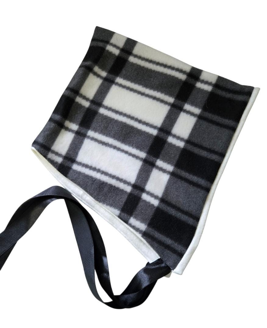 Black White Check Fleece Woodland Pixie Hat Bonnet Hood Lined Whimsical Fairy Adult Winter HT67 - Oh My Gothness