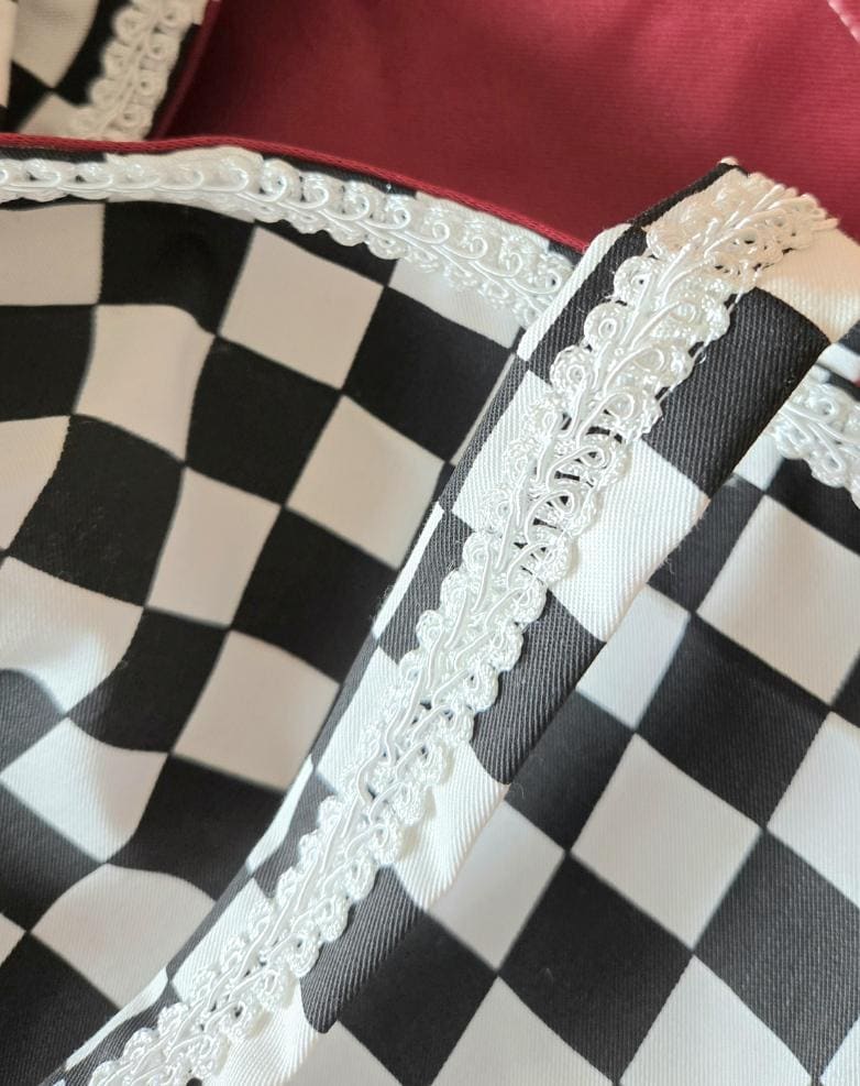 Black White Checkerboard Tote Bag with Red Lining, Shopper, Hoiday, Festival - Oh My Gothness
