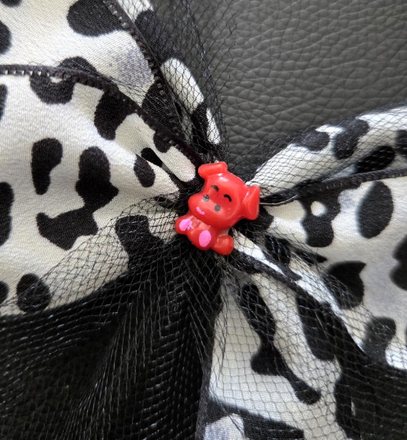 Black White Leopard Big Hair Bow Clip With Red Dog Detail - Lolita Gothic Punk Holiday - Oh My Gothness
