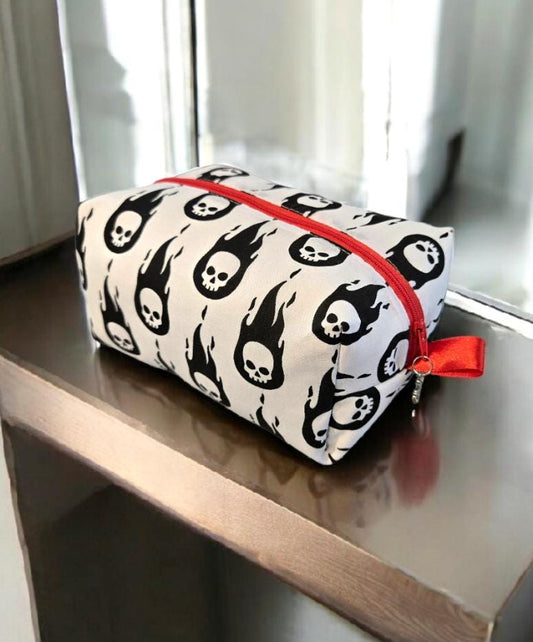 Black White Red Skull OOAK Large Cosmetics Wash Bag Showerproof Fully Lined Make Up Toiletries Travel Holiday Gift MU1 - Oh My Gothness